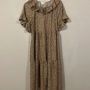 Neutral floral midi dress